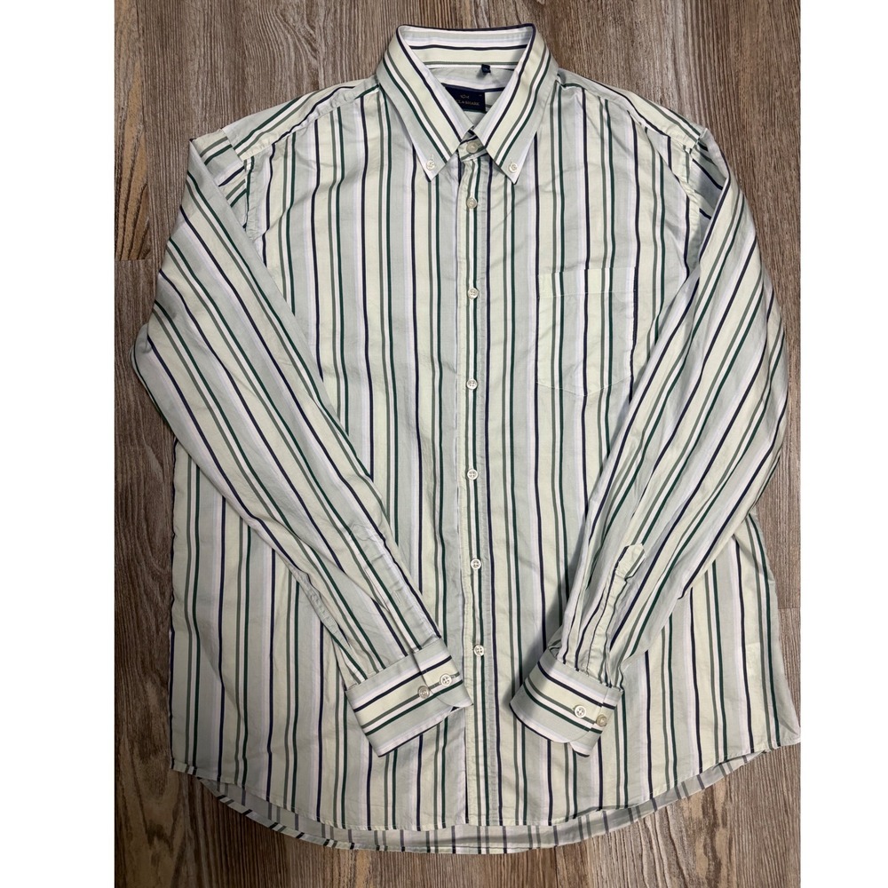 Paul & Shark Yachting Green Striped Button Down Shirt Mens 44 XL L/S Logo